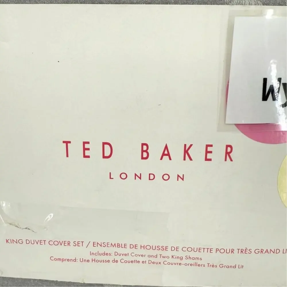 NEW Ted Baker Magnolia Jacquard 3 Piece Floral Gray/White KING Duvet Cover Set